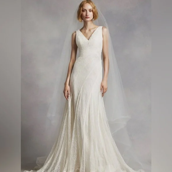 White by Vera Wang | Dresses | Vera Wang Ivory Wedding Dress 2w Sleeveless Mermaid  Lace Vneck Pearls Nwot | Poshmark
